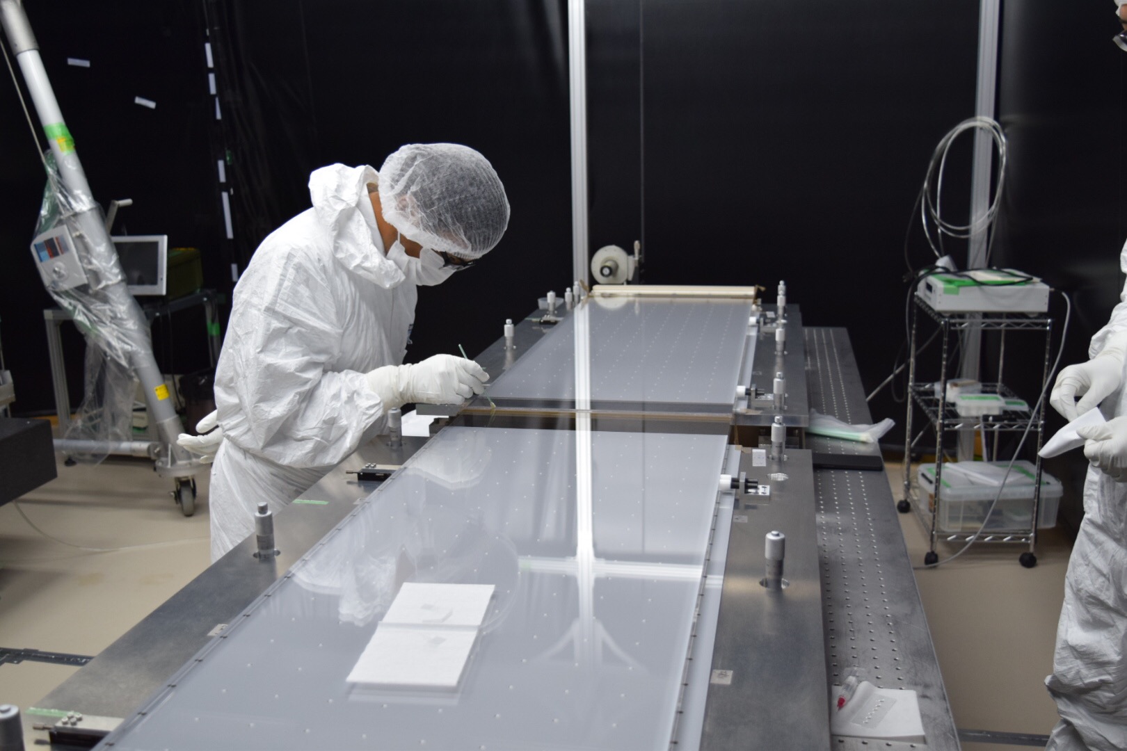 Faculty member Saurabh Sandilya prepares the quartz bars which helps in identifying the charged particles in the Belle-II experiment.